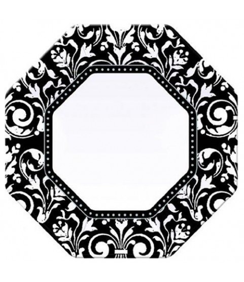 black and white damask paper plates